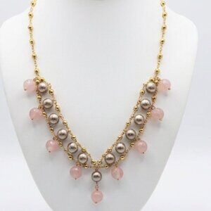 J. Crew Multi-Strand Faux Pearl & Beaded Dangle Necklace | Pink & Gray Gold Tone